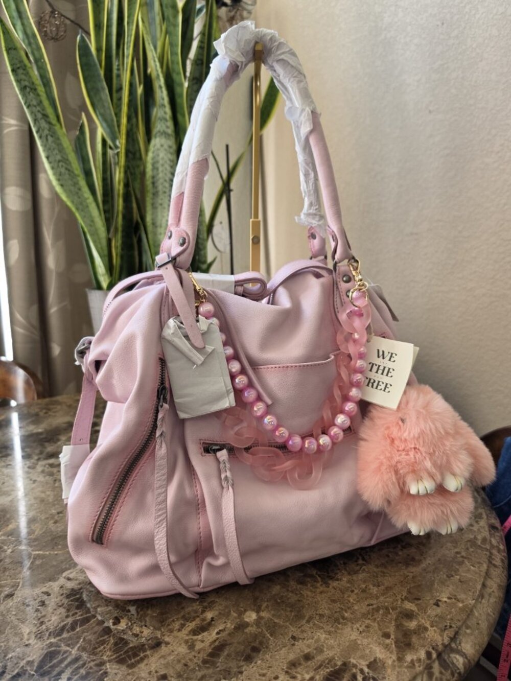 Free People Large Emerson Tote Bag NWT Peony Pink Pebbled Leather Shoulder Cross - Picture 3 of 10